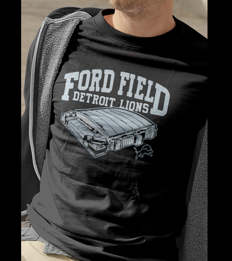 Ford Field Detroit Lions Stadium Illustration Iconic NFL Team T-Shirt