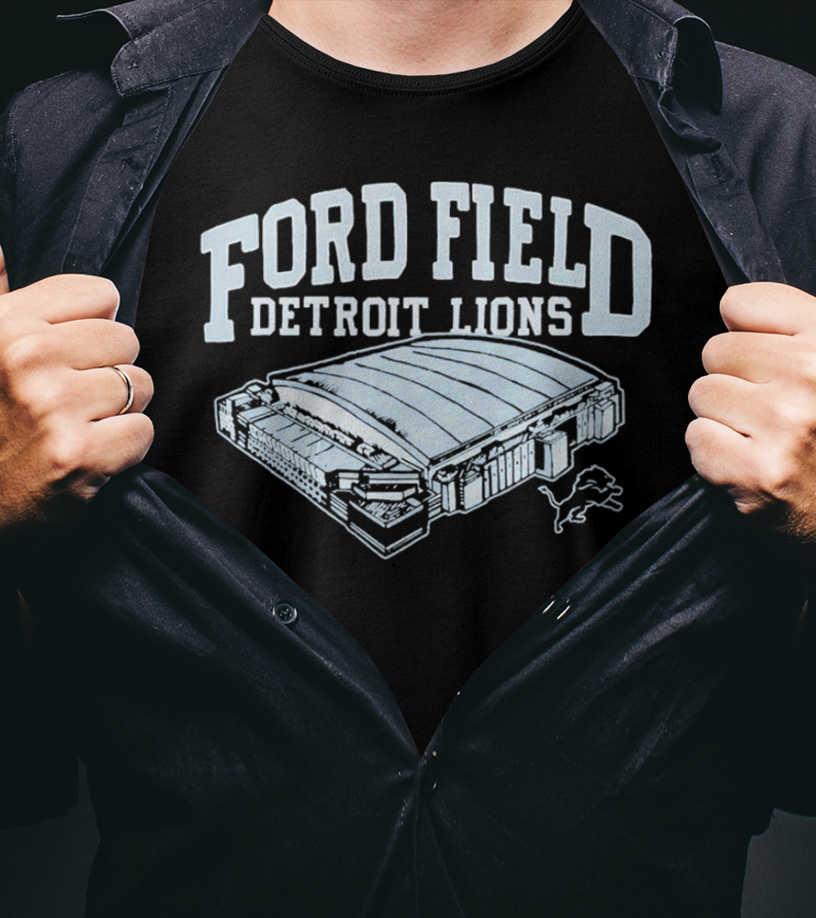 Ford Field Detroit Lions Stadium Illustration Iconic NFL Team T-Shirt
