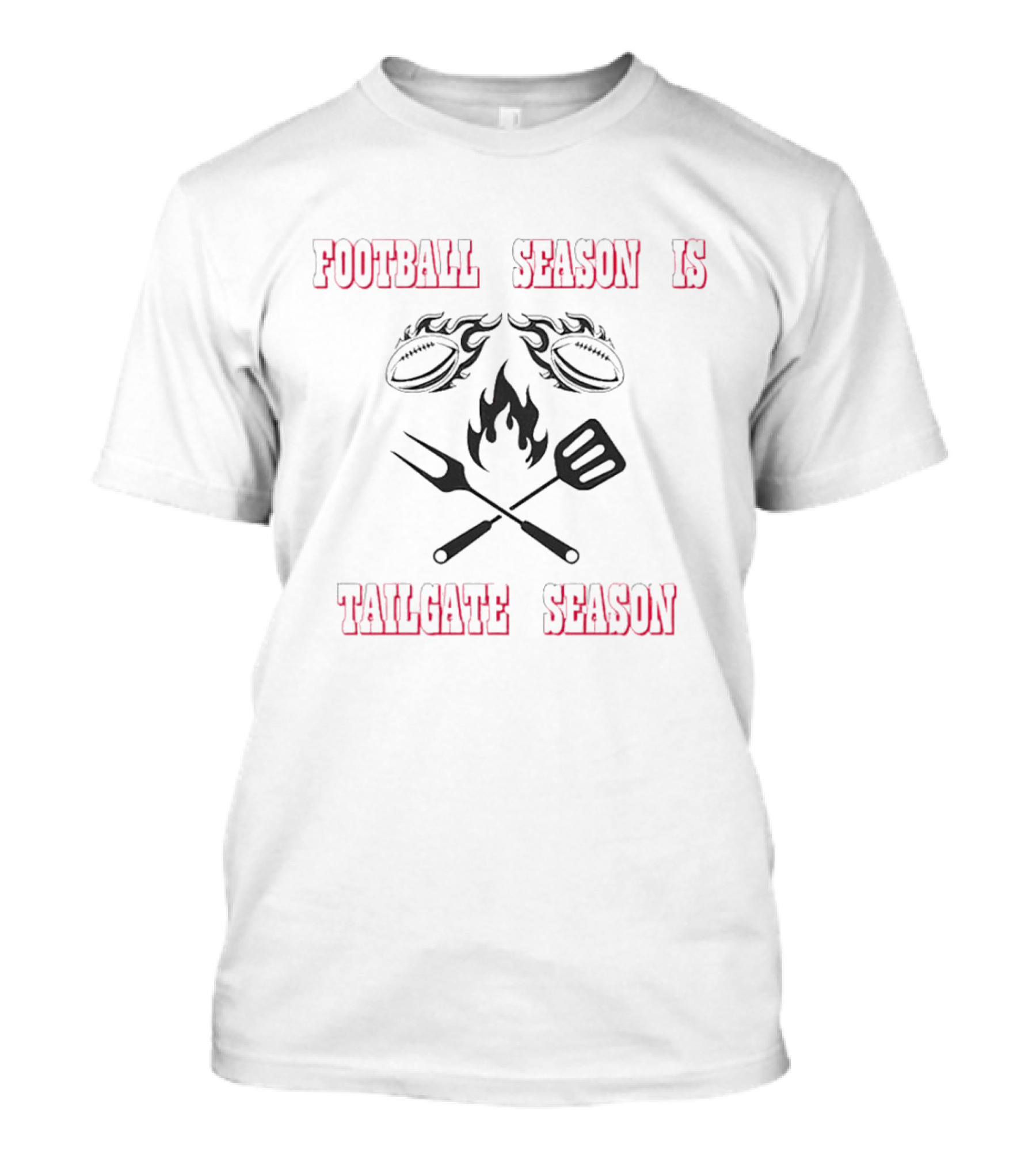 Football Season Is Tailgate Season With Grilling Flames And Tools T-Shirt