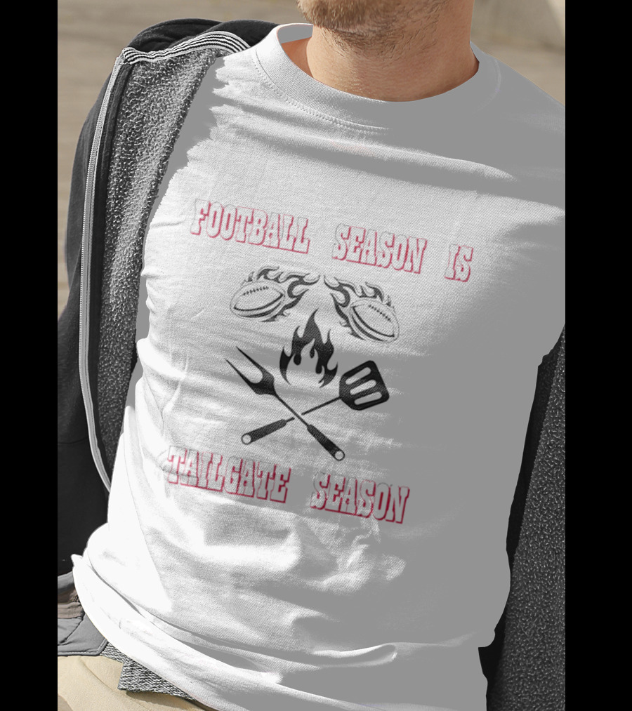 Football Season Is Tailgate Season With Grilling Flames And Tools T-Shirt