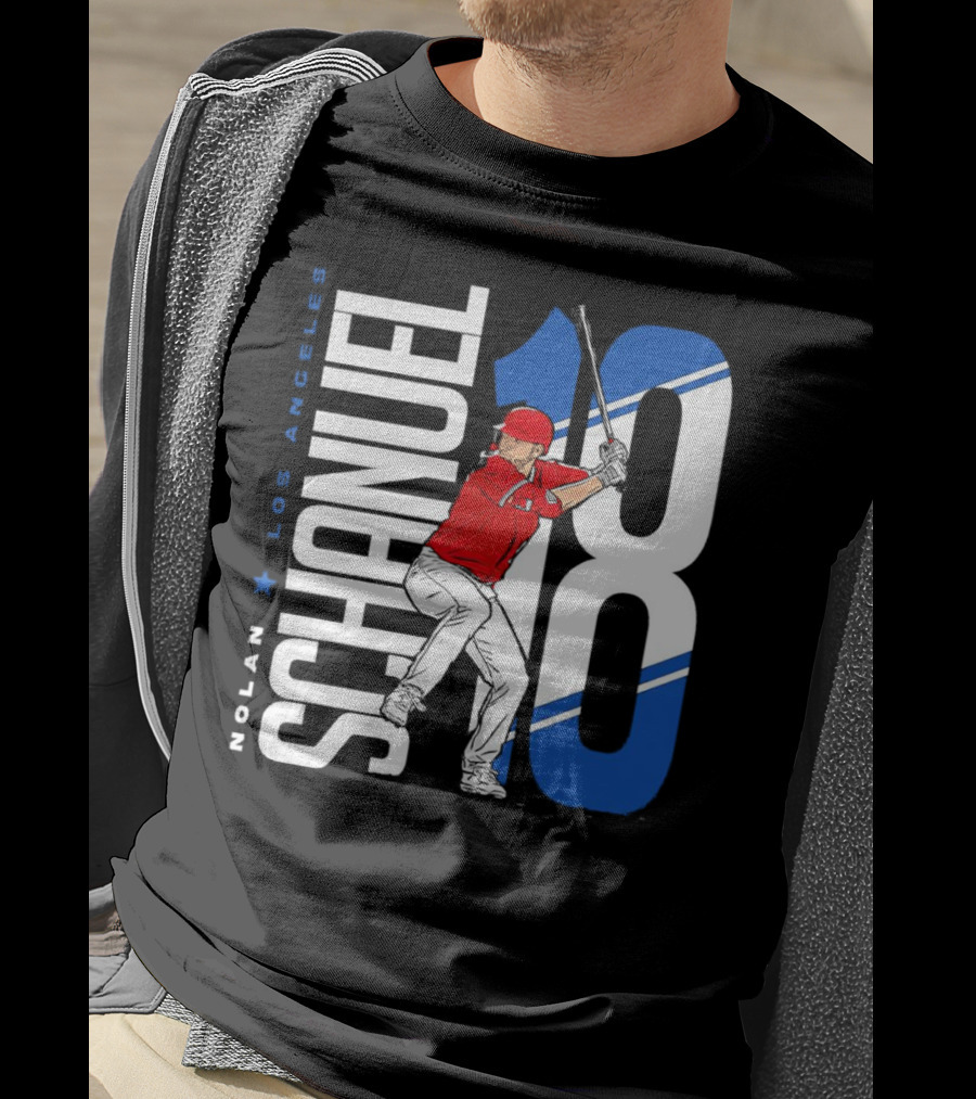 Nolan Schanuel 18 Los Angeles Angels Baseball Player Swinging T-Shirt