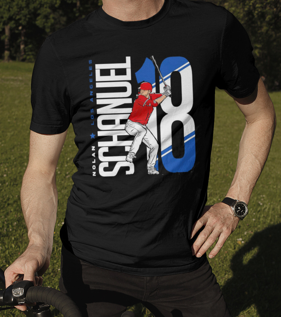 Nolan Schanuel 18 Los Angeles Angels Baseball Player Swinging T-Shirt