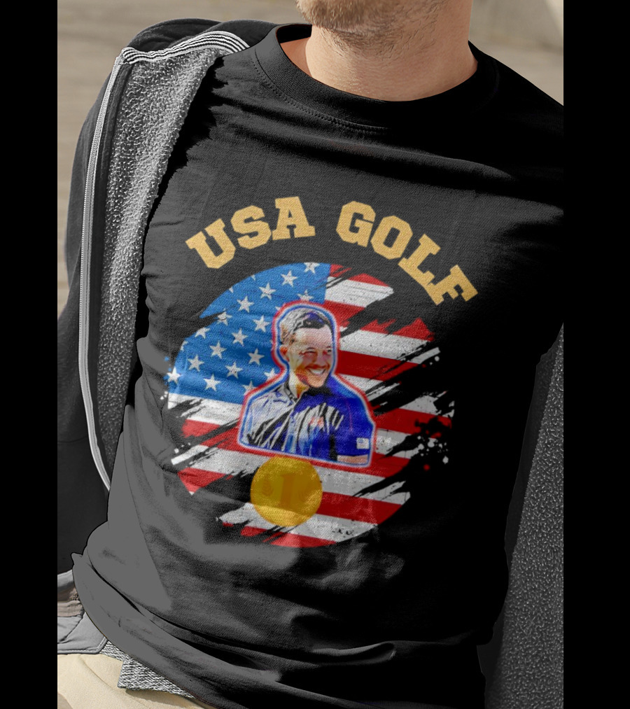 USA Golf Xander Schauffele USA Flag Gold Medal T-Shirt