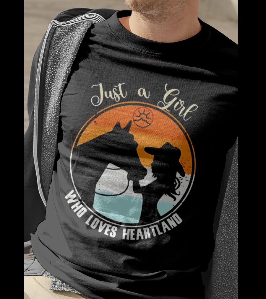 Just A Girl Who Loves Heartland Vintage Horse Silhouette With Sunset T-Shirt