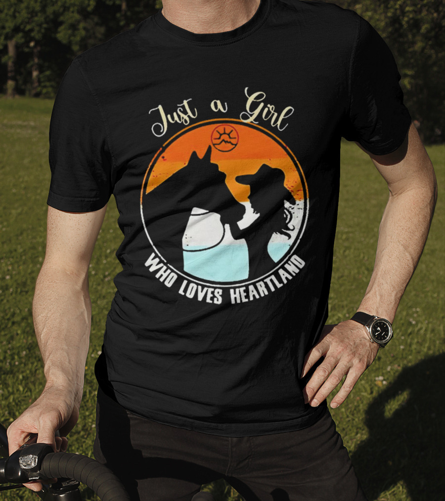 Just A Girl Who Loves Heartland Vintage Horse Silhouette With Sunset T-Shirt