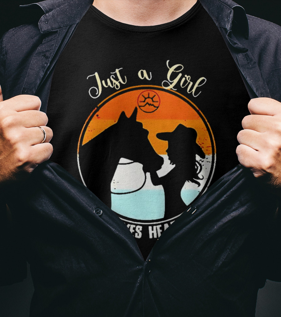 Just A Girl Who Loves Heartland Vintage Horse Silhouette With Sunset T-Shirt