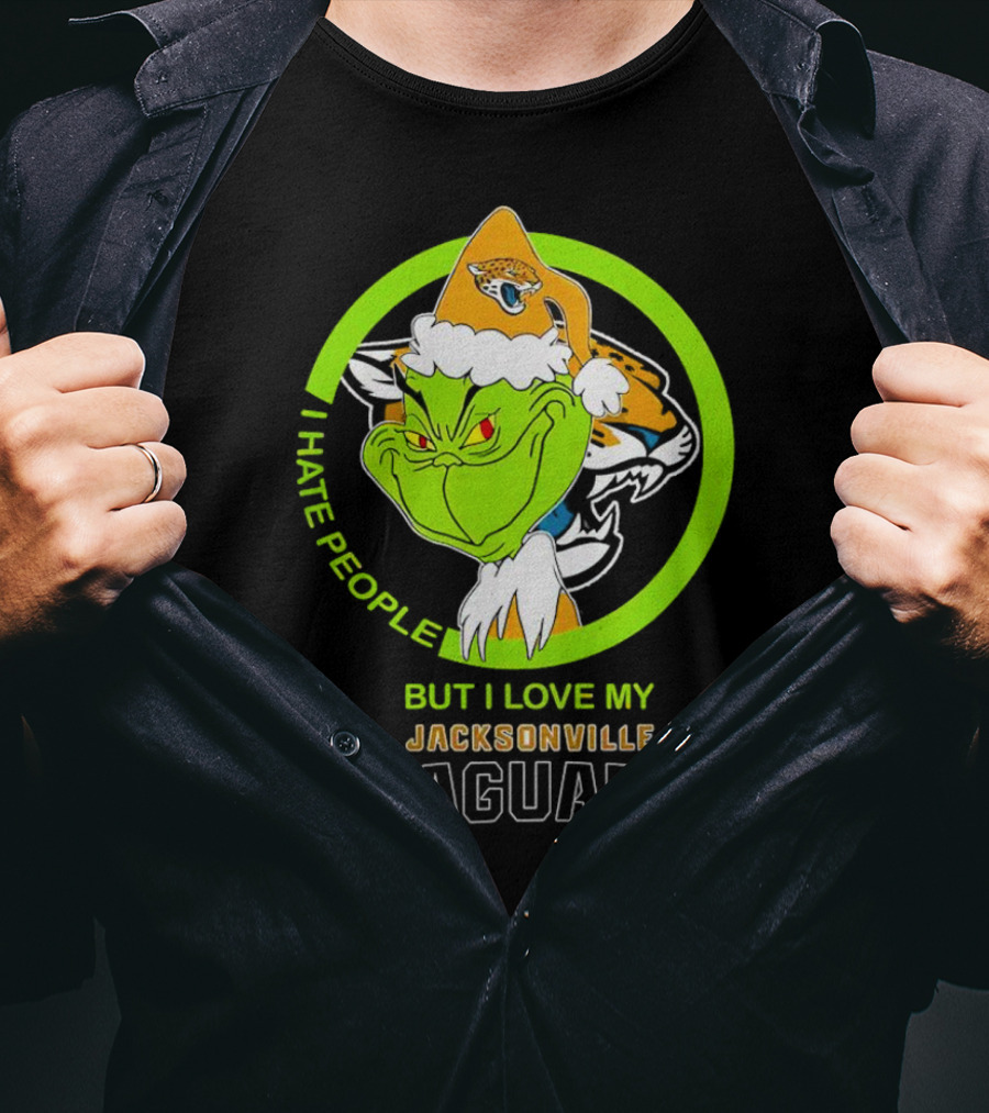 Jacksonville Jaguars Grinch I Hate People But Love My Favorite Football Team Christmas T-Shirt