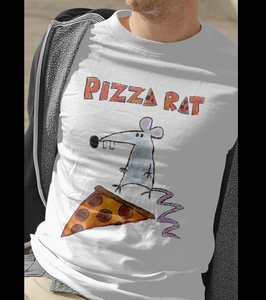 Pizza Rat Riding Pepperoni Slice With Whimsical Cartoon T-Shirt