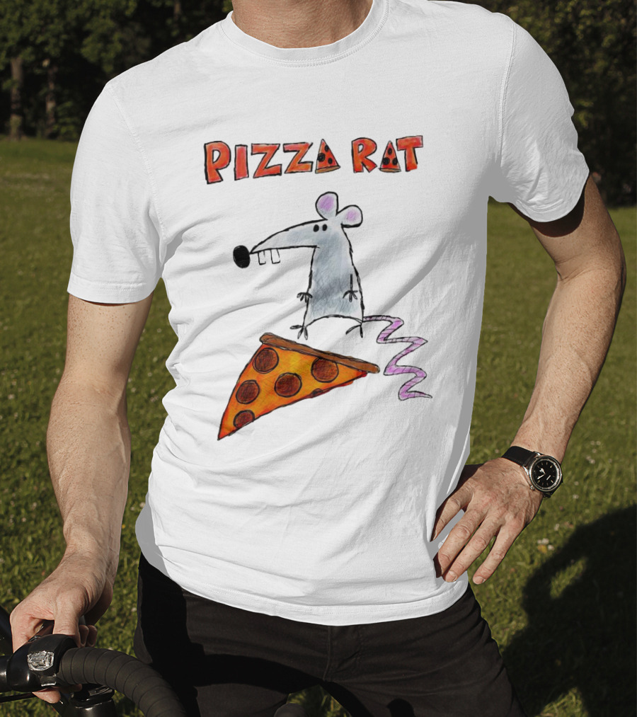 Pizza Rat Riding Pepperoni Slice With Whimsical Cartoon T-Shirt