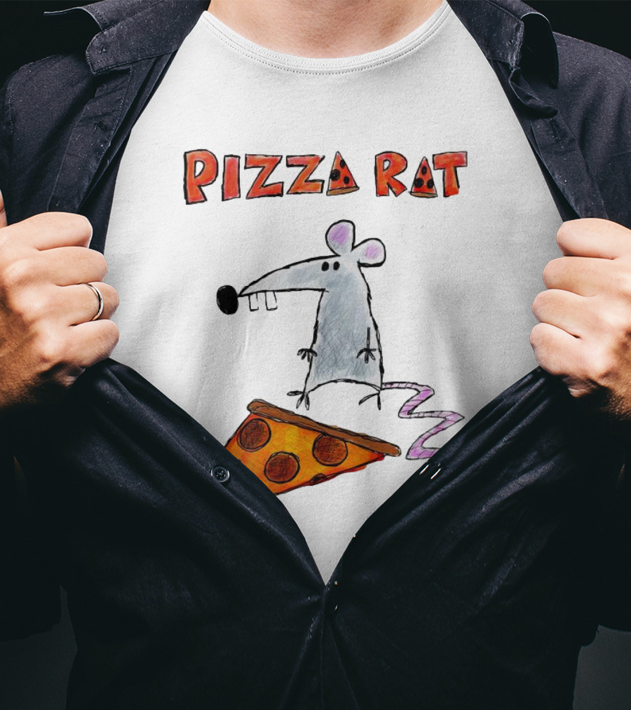 Pizza Rat Riding Pepperoni Slice With Whimsical Cartoon T-Shirt