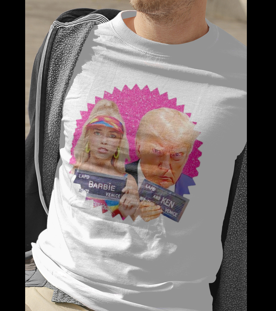 LAPD Barbie Ken Mugshot Venice Glam Glitter Background T-Shirt