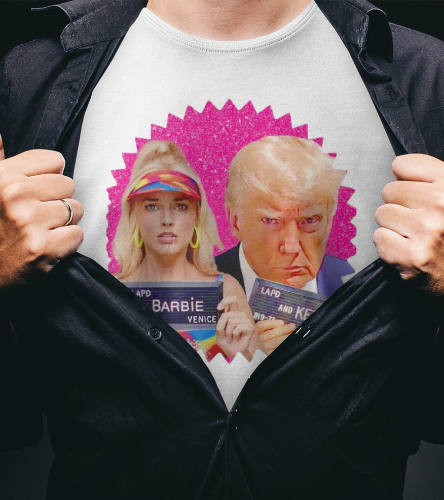 LAPD Barbie Ken Mugshot Venice Glam Glitter Background T-Shirt