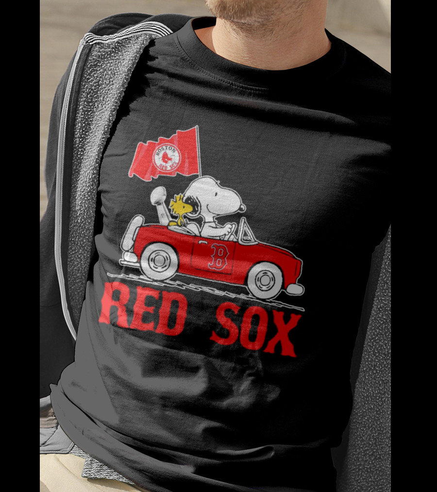 Red Sox Snoopy Woodstock Boston Red Sox Peanuts Car T-Shirt