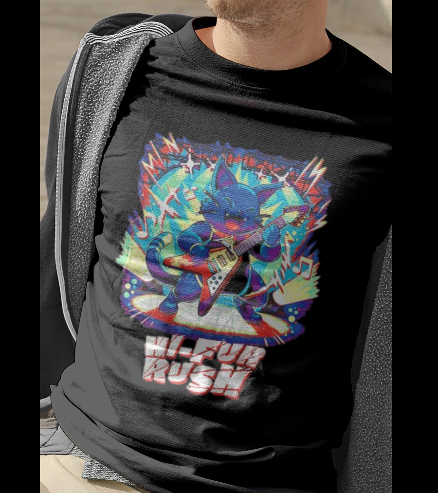 Cat Hi-Fur Rush Rocking Guitar Performance T-Shirt