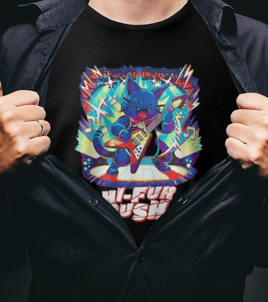 Cat Hi-Fur Rush Rocking Guitar Performance T-Shirt