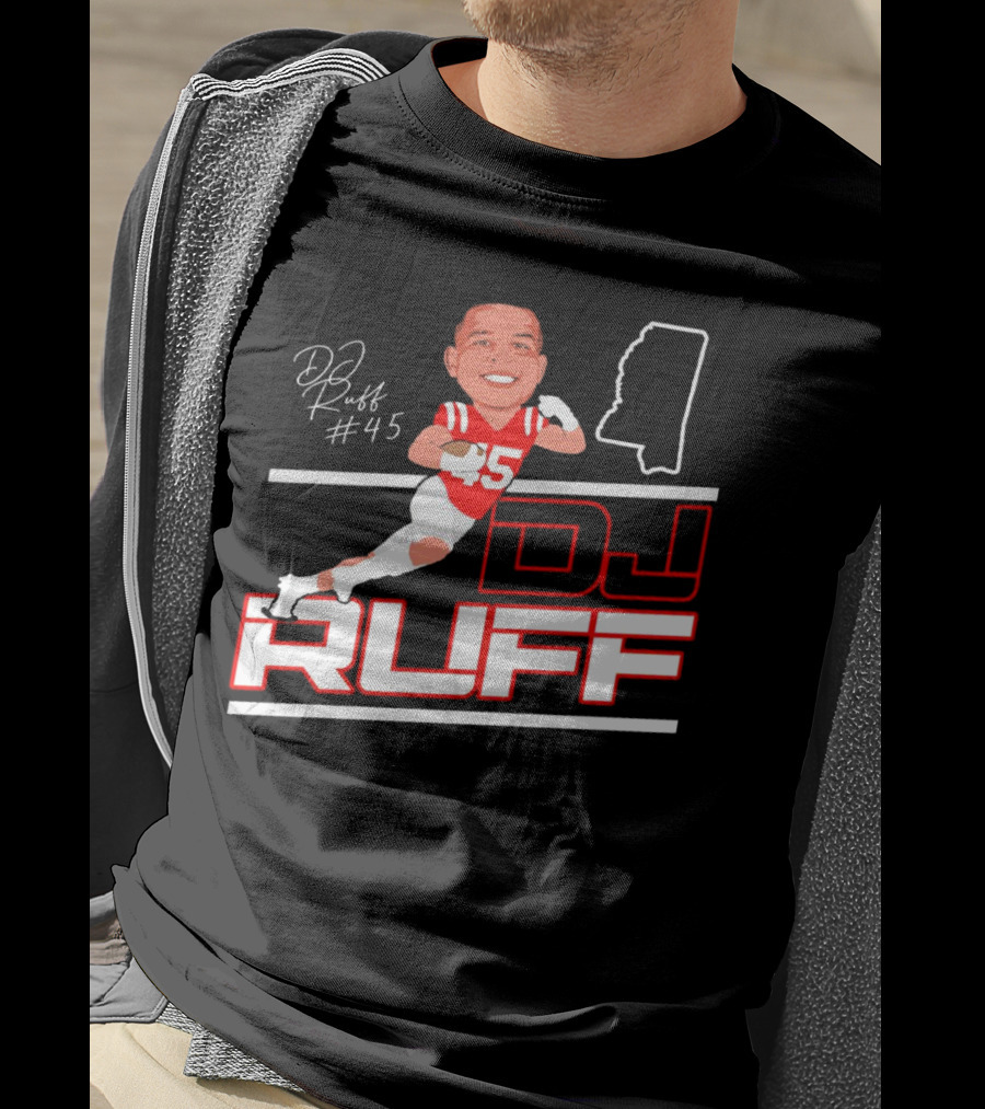 DJ Ruff #45 Ole Miss Rebels Football Signature T-Shirt