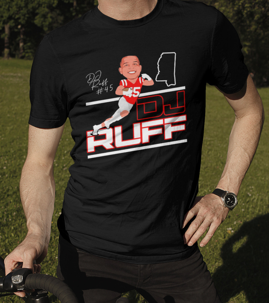 DJ Ruff #45 Ole Miss Rebels Football Signature T-Shirt