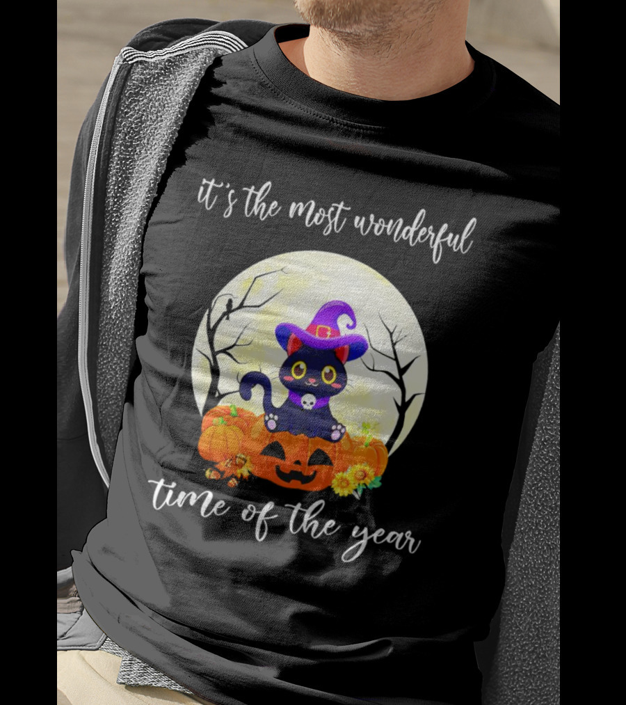 It’s The Most Wonderful Time Of The Year Cat Witch Halloween Pumpkin Moon T-Shirt