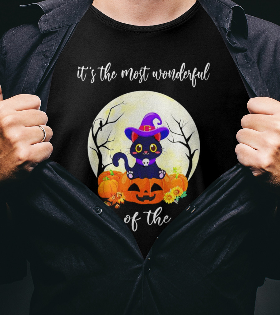 It’s The Most Wonderful Time Of The Year Cat Witch Halloween Pumpkin Moon T-Shirt