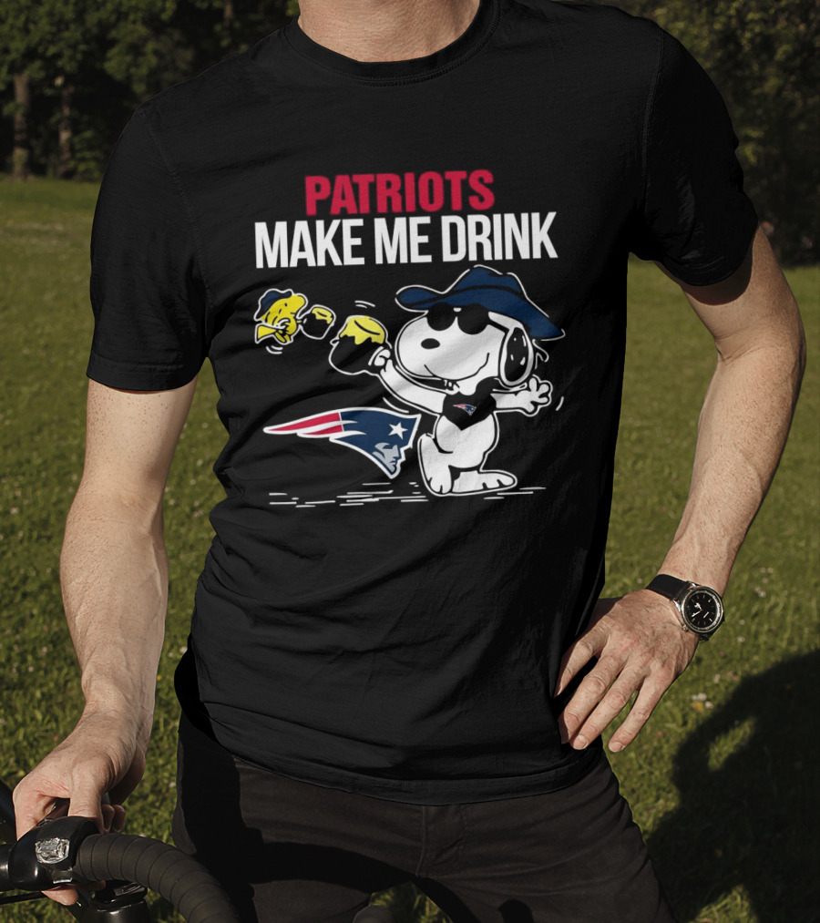 Patriots Snoopy Make Me Drink New England Football Peanuts Woodstock T-Shirt