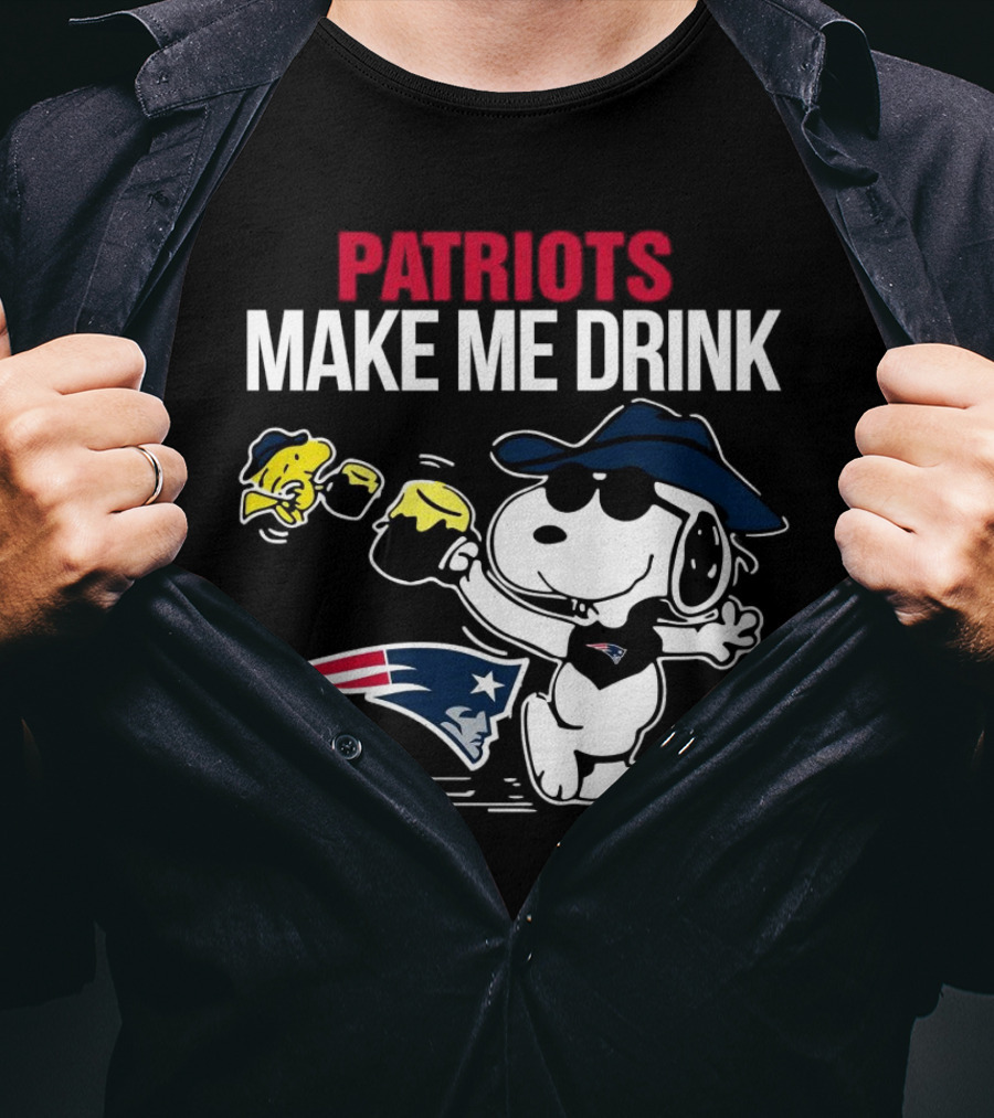 Patriots Snoopy Make Me Drink New England Football Peanuts Woodstock T-Shirt