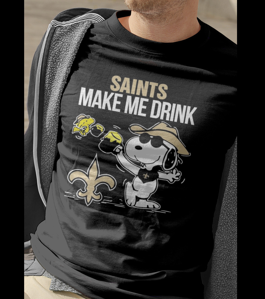 Snoopy Saints Make Me Drink With Football Logo And Hat T-Shirt
