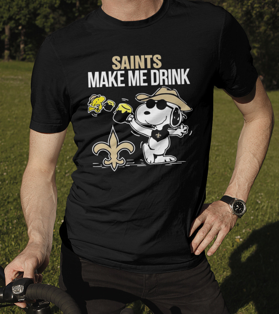 Snoopy Saints Make Me Drink With Football Logo And Hat T-Shirt