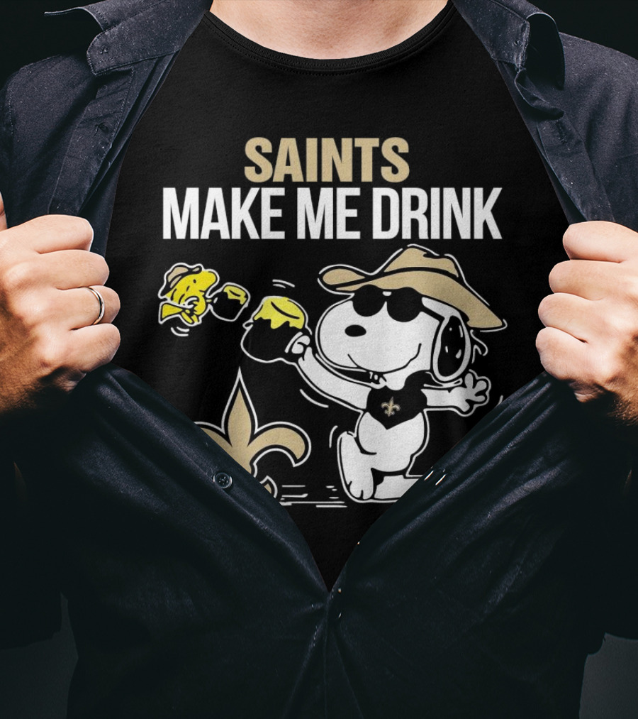 Snoopy Saints Make Me Drink With Football Logo And Hat T-Shirt