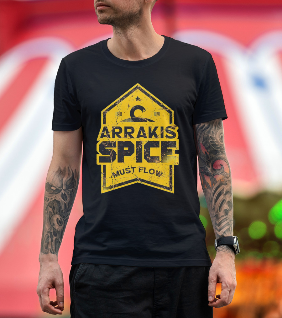 Arrakis Spice Must Flow Vintage 10191 Logo Badge T-Shirt