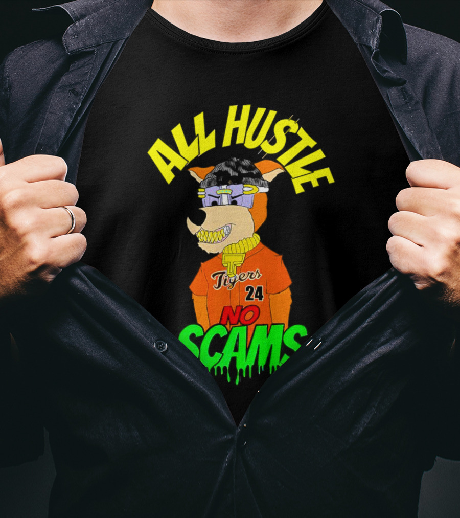 All Hustle No Scams Tigers 24 Cartoon Character T-Shirt
