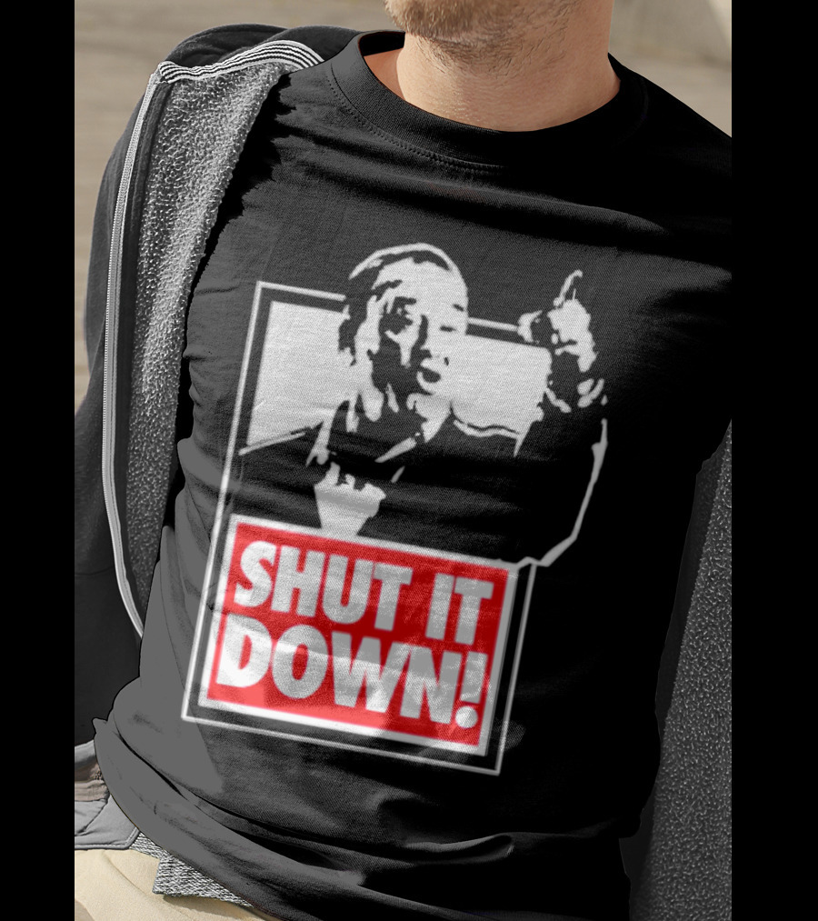 SHUT IT DOWN Meme Bold Red And White Iconic T-Shirt