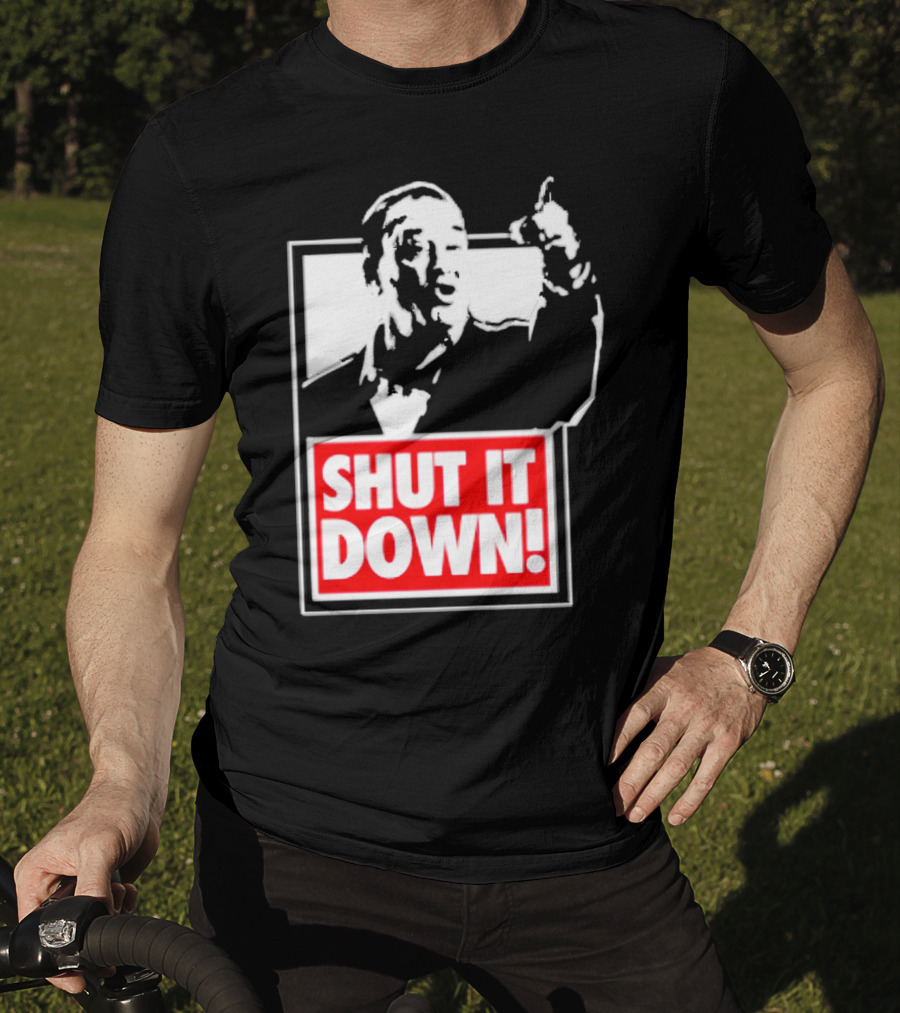 SHUT IT DOWN Meme Bold Red And White Iconic T-Shirt