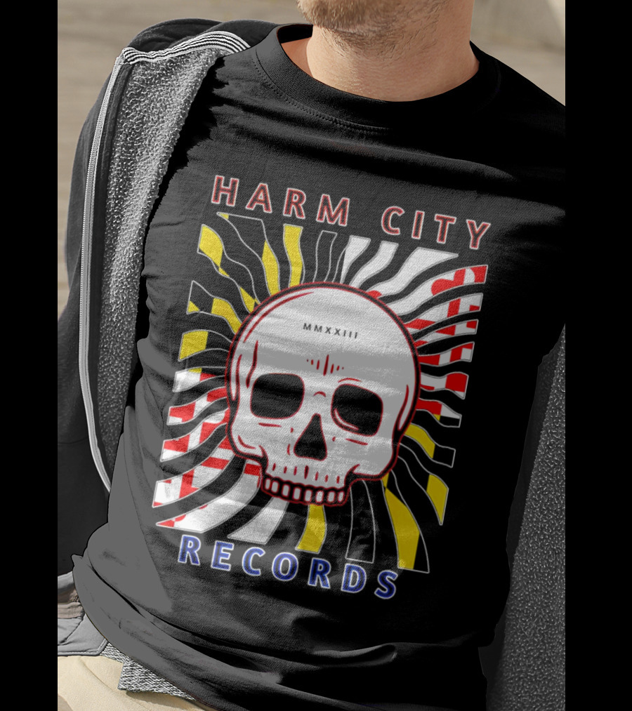 Harm City Records Baltimore Maryland Charm City MMXXIII Skull T-Shirt