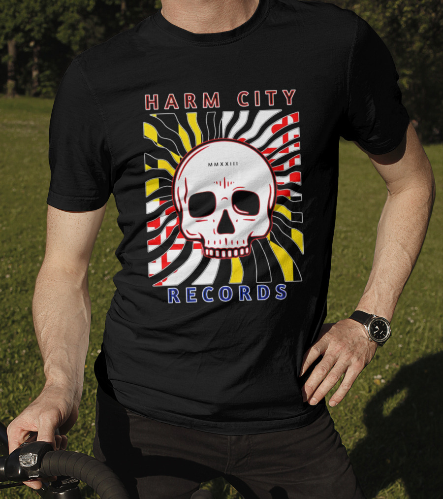 Harm City Records Baltimore Maryland Charm City MMXXIII Skull T-Shirt