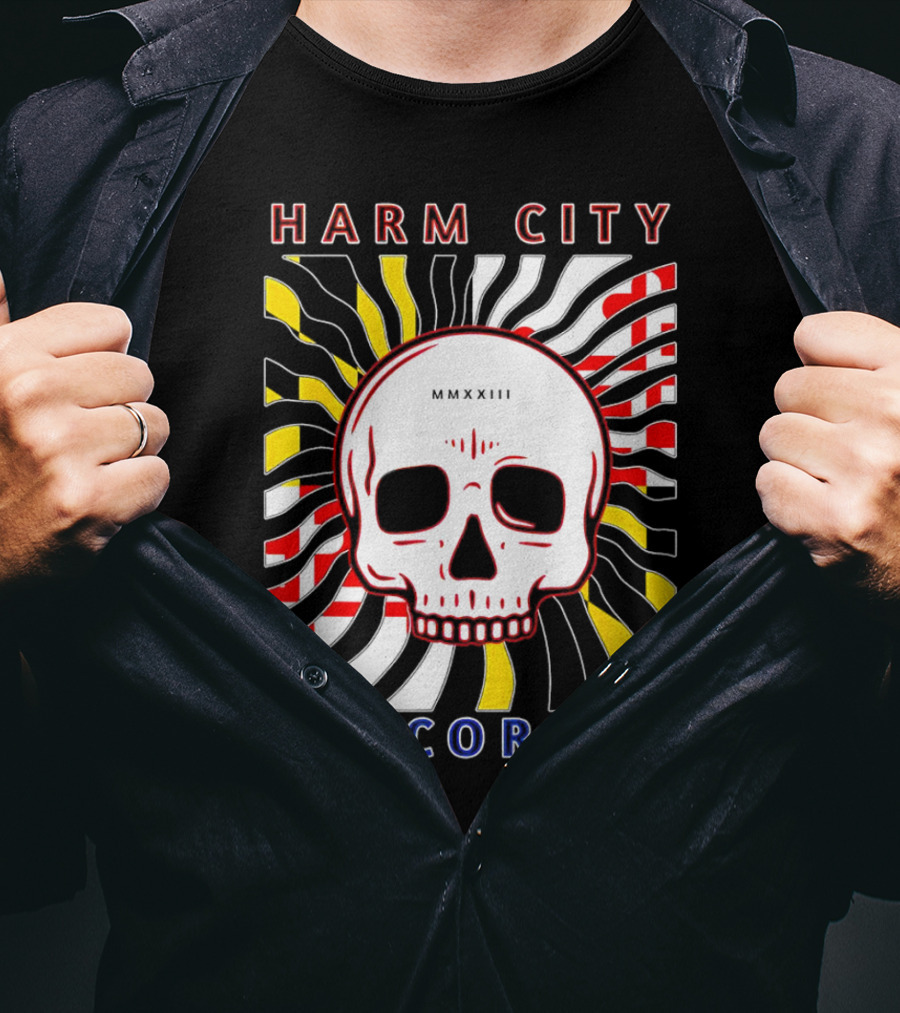 Harm City Records Baltimore Maryland Charm City MMXXIII Skull T-Shirt