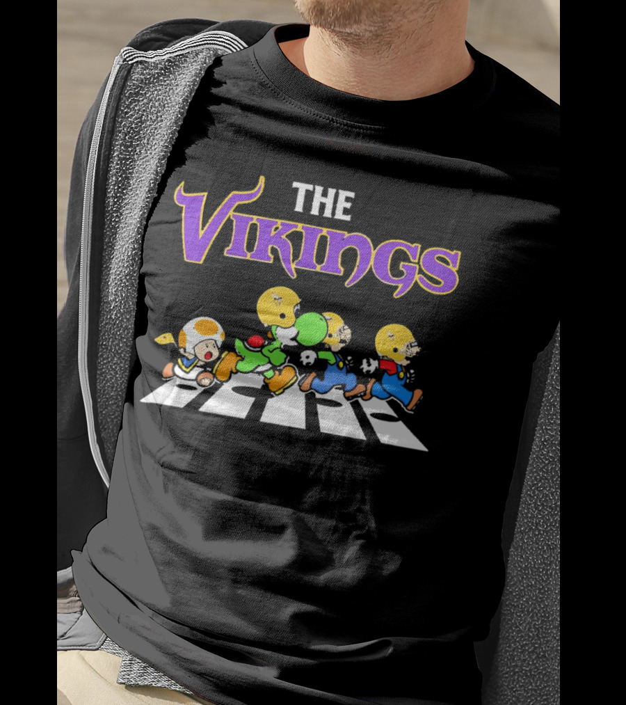 Super Mario Characters Crossing For Minnesota Vikings Sports Fans T-Shirt