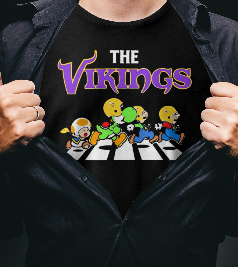 Super Mario Characters Crossing For Minnesota Vikings Sports Fans T-Shirt