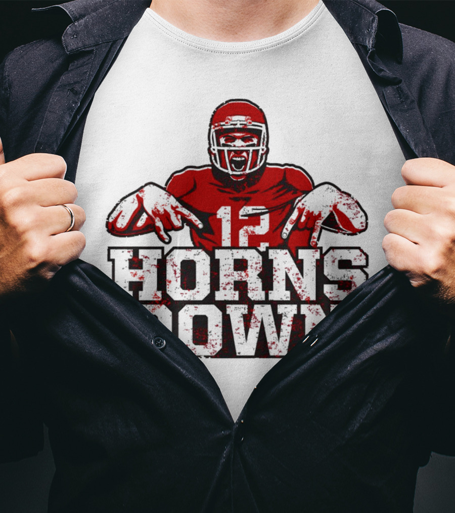 Horns Down 12 Houston Cougars Football T-Shirt