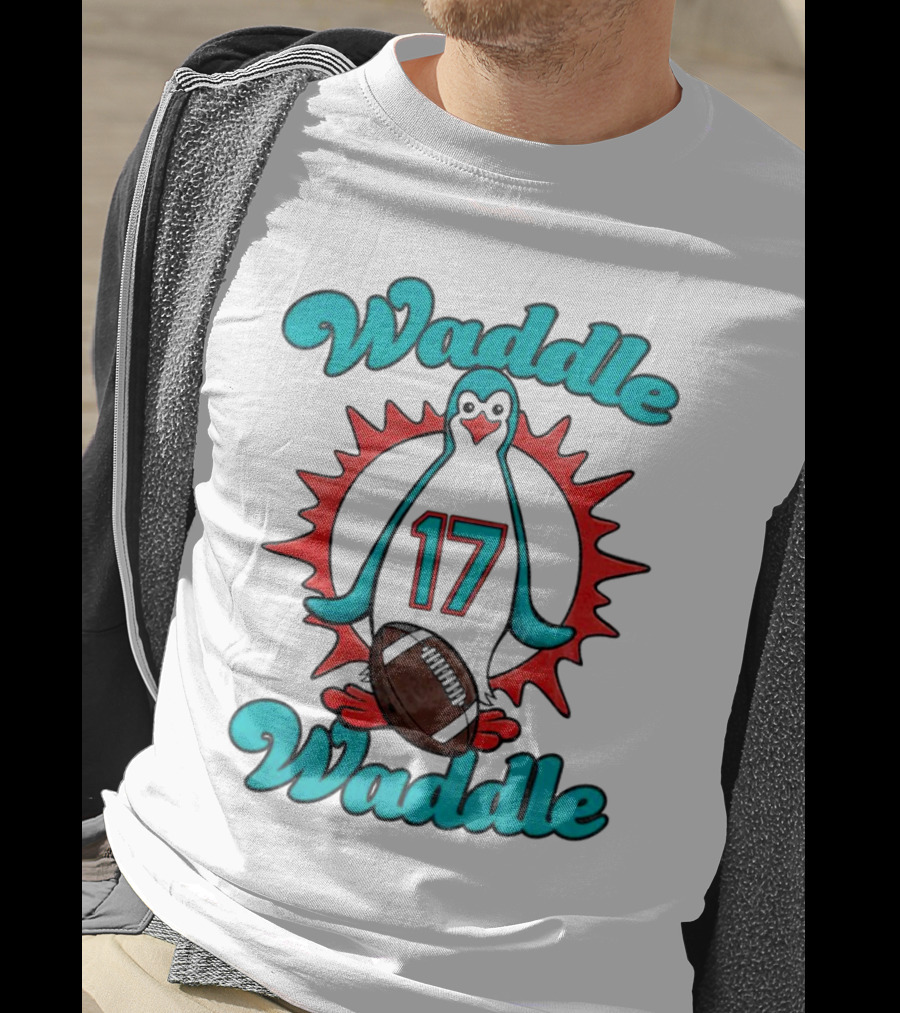 Waddle Waddle 17 Miami Dolphin Football Penguin T-Shirt