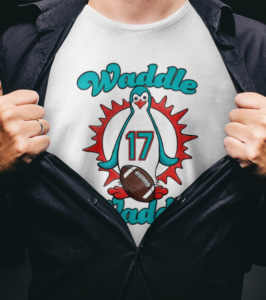 Waddle Waddle 17 Miami Dolphin Football Penguin T-Shirt
