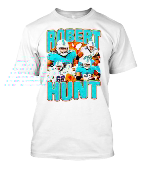 Robert Hunt Miami Dolphins 68 Vintage Football Collage T-Shirt