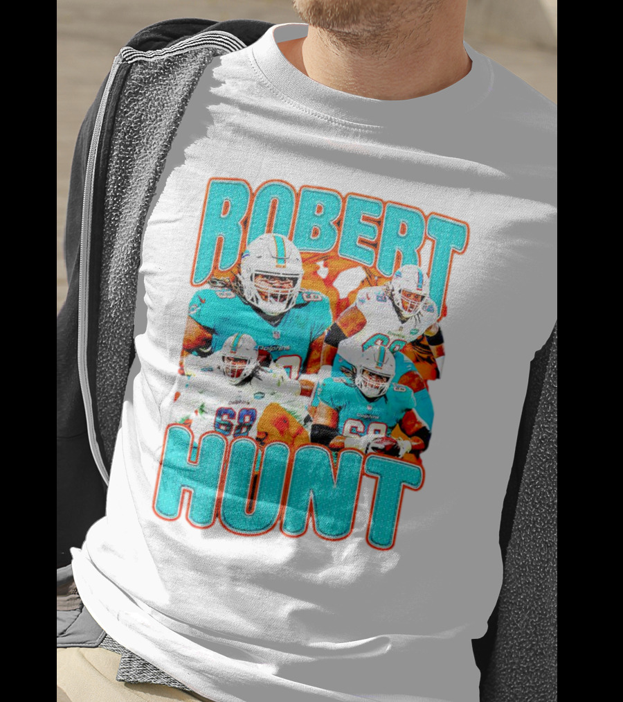 Robert Hunt Miami Dolphins 68 Vintage Football Collage T-Shirt