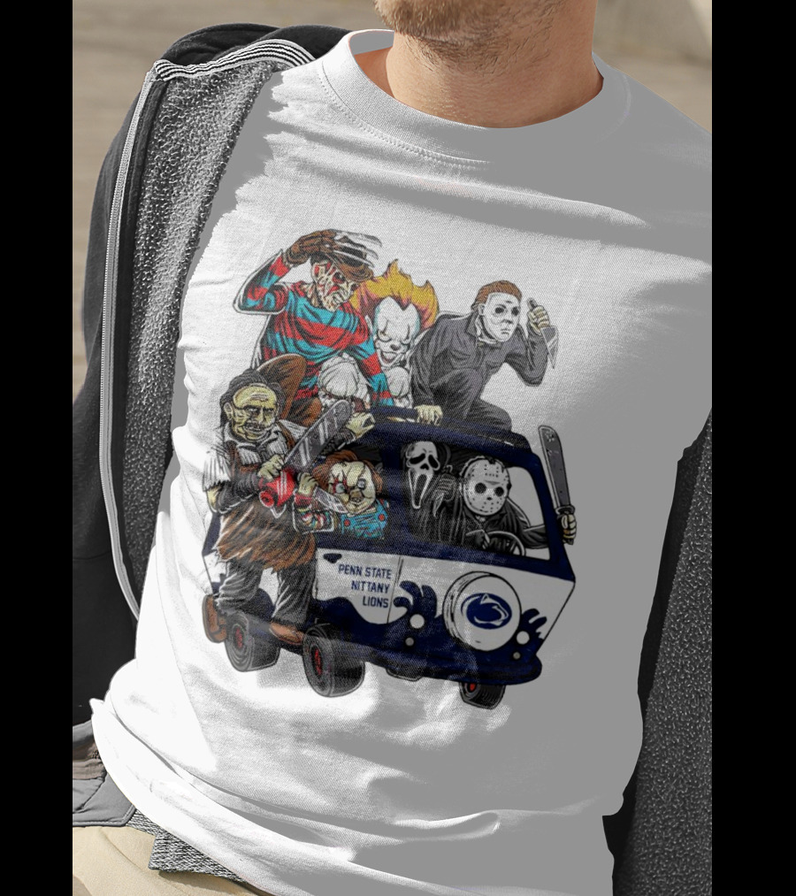 Penn State Nittany Lions Horror Movie Characters Halloween Bus T-Shirt