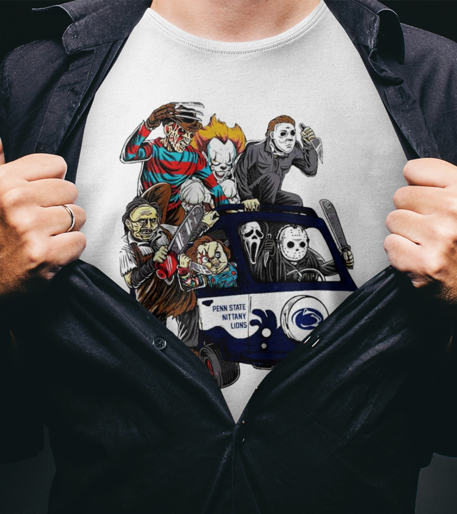 Penn State Nittany Lions Horror Movie Characters Halloween Bus T-Shirt
