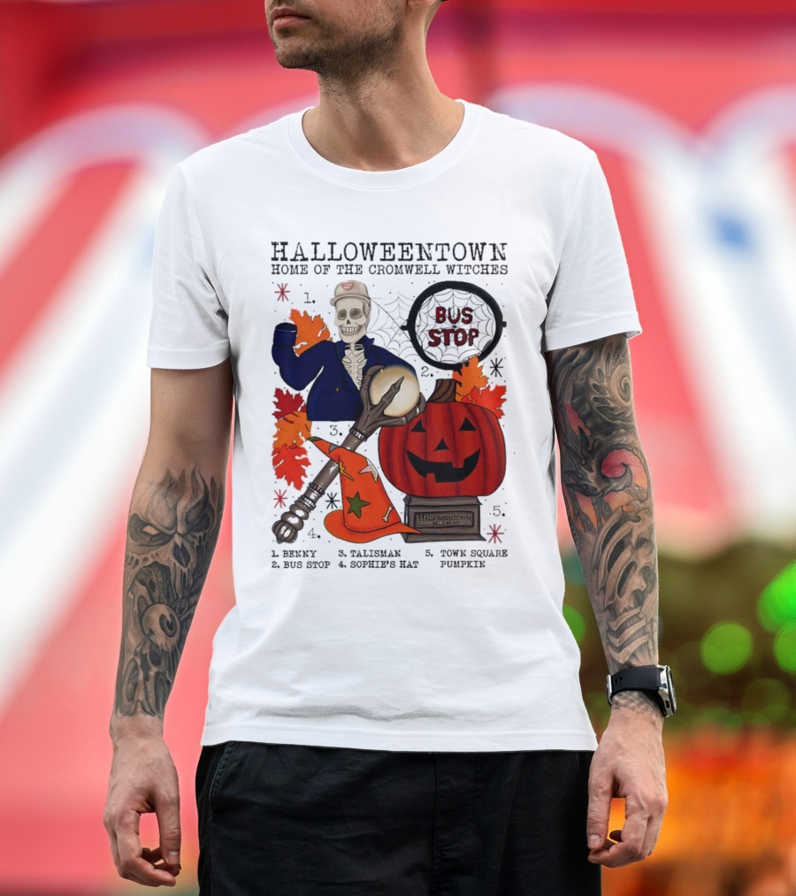 Halloweentown Home of the Cromwell Witches Skeleton with Sophie’s Hat and Town Square Pumpkin T-Shirt