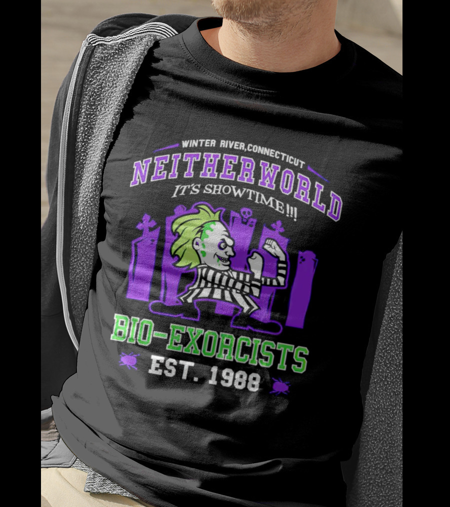 Winter River Connecticut Neitherworld It's Showtime Bio-Exorcists Est 1988 T-Shirt