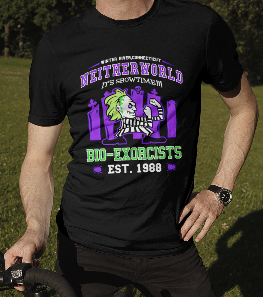 Winter River Connecticut Neitherworld It's Showtime Bio-Exorcists Est 1988 T-Shirt