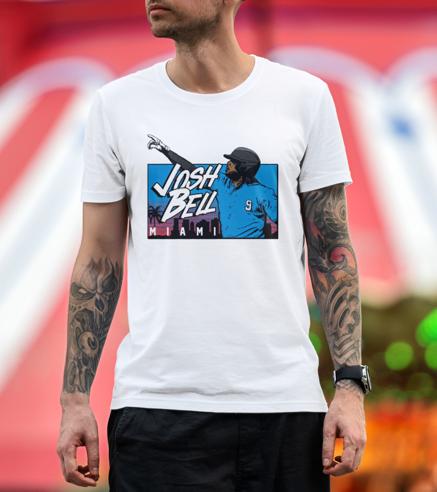 Josh Bell Miami Skyline Baseball Sunset T-Shirt