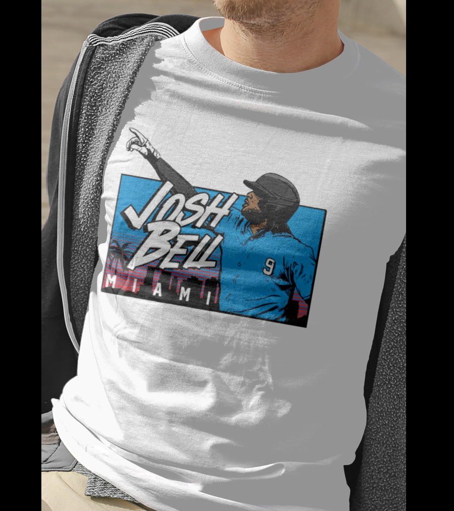 Josh Bell Miami Skyline Baseball Sunset T-Shirt