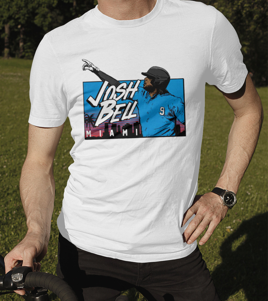 Josh Bell Miami Skyline Baseball Sunset T-Shirt